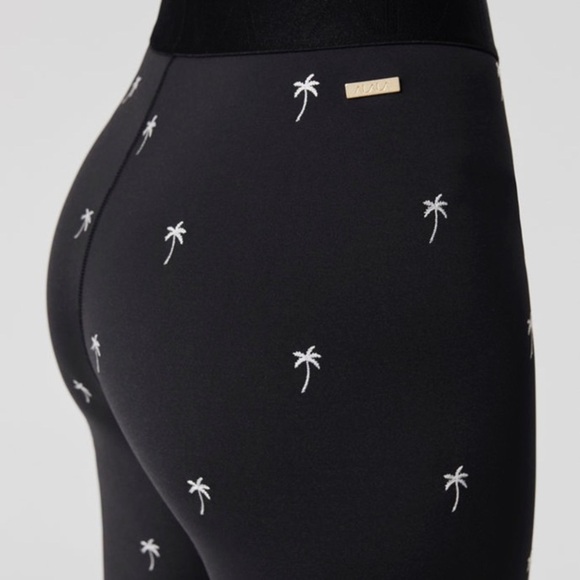 Alala Base Leggings Tights Palm tree embroidered Cropped High Rise Navy Blue - Picture 7 of 16